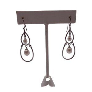 Honora 925 Sterling Silver Creamy White Pearl Double Dangle Earrings Fashion